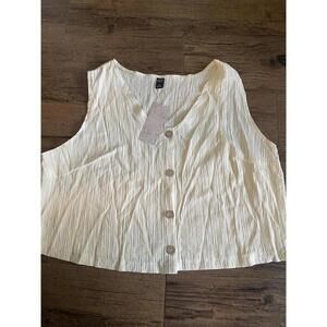 Emery Rose Cream Textured Button-Up Crop Top - 2XL